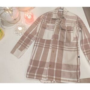 Banana Republic Cream and Brown Plaid Thick Flannel Coat/Jacket/Sweater